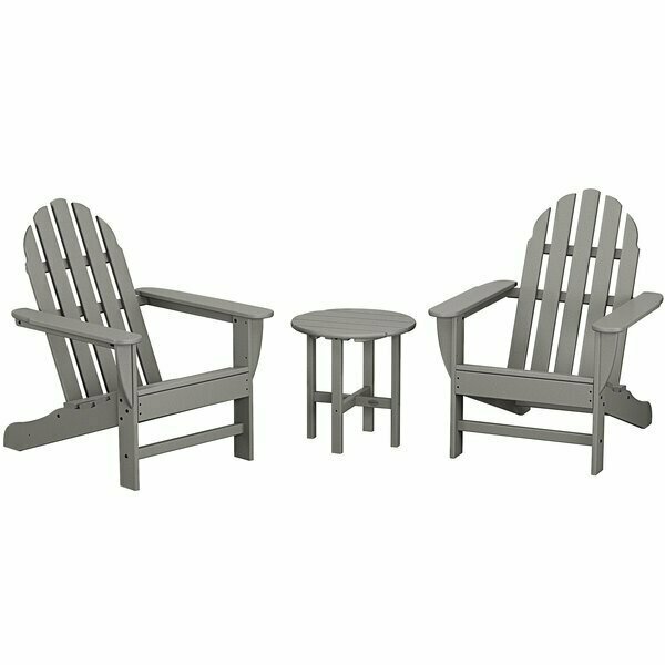 Polywood Classic Slate Grey Patio Set with Adirondack Chairs and Round Side Table 633PWS4171GY